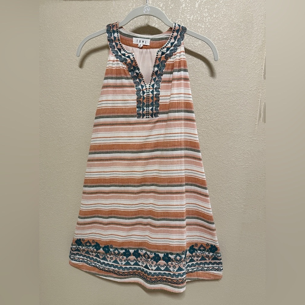 THML Aztec Orange Striped Embroidered Dress